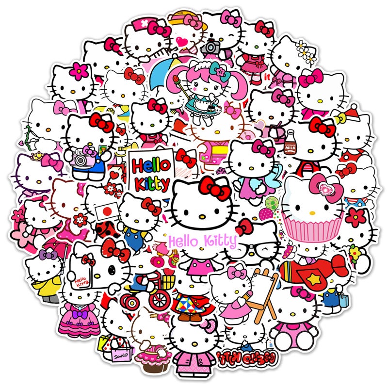 YONGAI 50Pcs Cute Hello Kitty Sticker for Kids, Kawaii Sanrio Cartoon Waterproof Vinyl Decal for Teen Girl Water Bottle Skateboard Notebook Phone Guitar Bike - Image 1